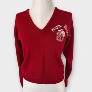 Vintage 1970s Kappa Delta Sorority Sweatshirt Red V-Neck Pullover Small Academia